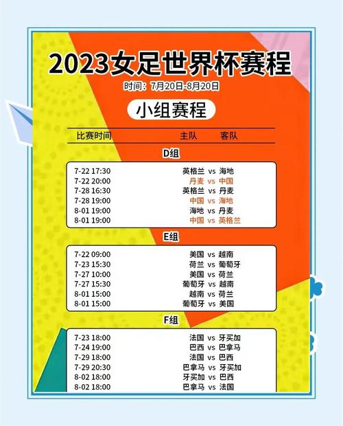 中国女足世界杯赛程表,中国女足世界杯赛程表d~f
